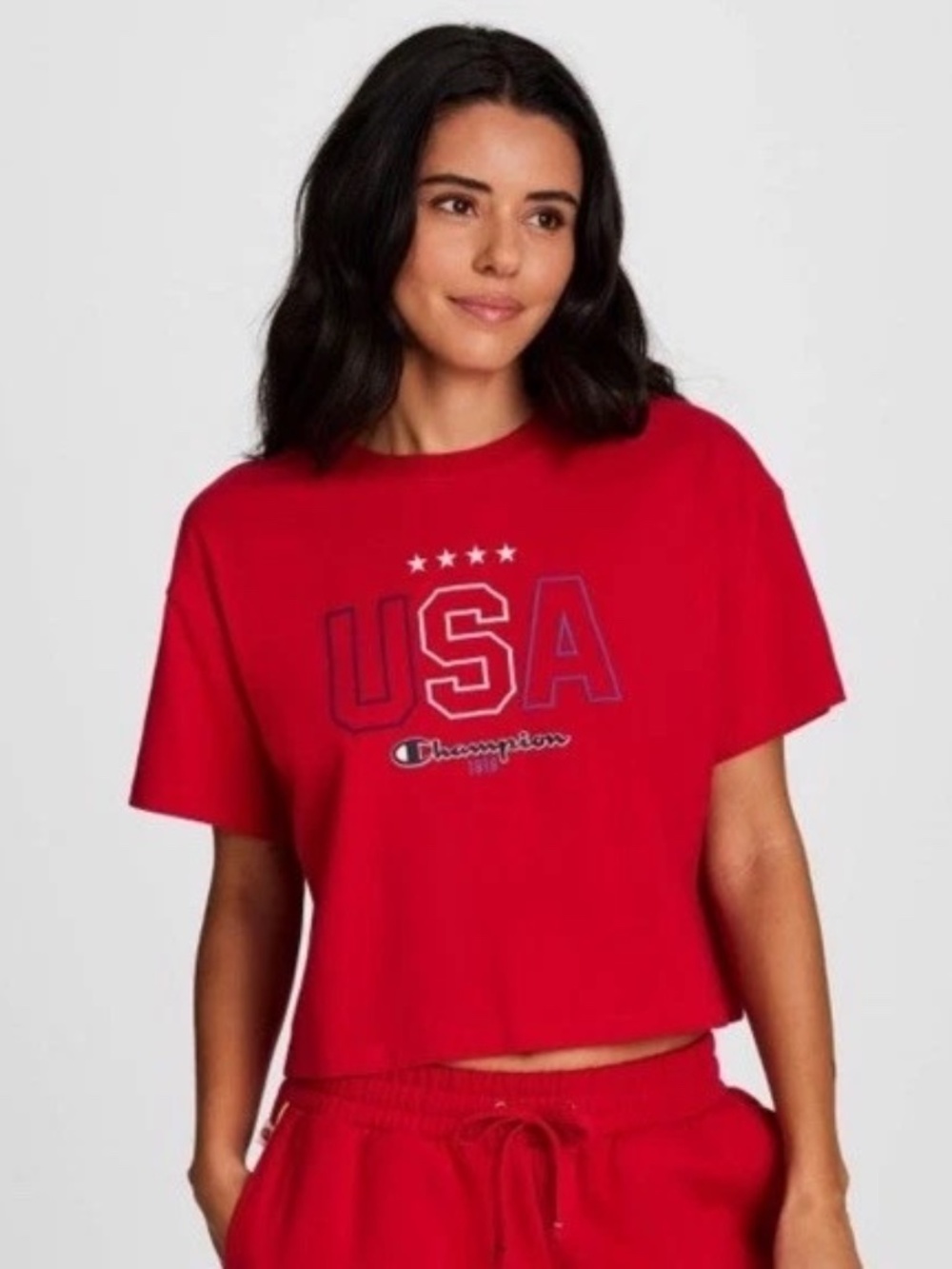 Champion "Gold Medal" USA Cropped Short Sleeve T-Shirt – Tango Red – Size L